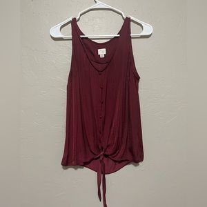 Burgundy Sleeveless Top with Tie at Waist